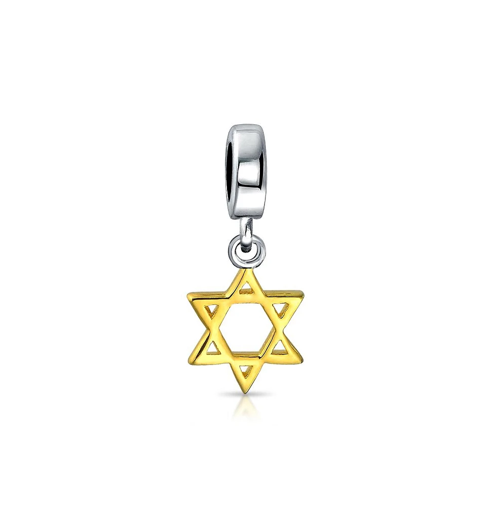 Bling Jewelry Judaic Star Of David Magen Dangle Charm Bead 14K Gold Plated for Bat Mitzvah