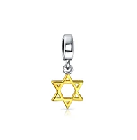 Bling Jewelry Judaic Star Of David Magen Dangle Charm Bead 14K Gold Plated for Bat Mitzvah