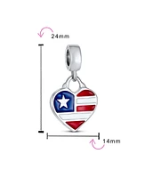 Bling Jewelry Patriotic Flag Heart Dangle Charm Bead Sterling Silver for European Bracelet