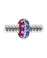 Bling Jewelry Red White Blue Crystal Bead Charm Spacer for European Bracelet Sterling Silver