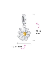 Bling Jewelry White Sunflower Daisy Charm Bead 14K Gold Plated Sterling Silver for Bracelets