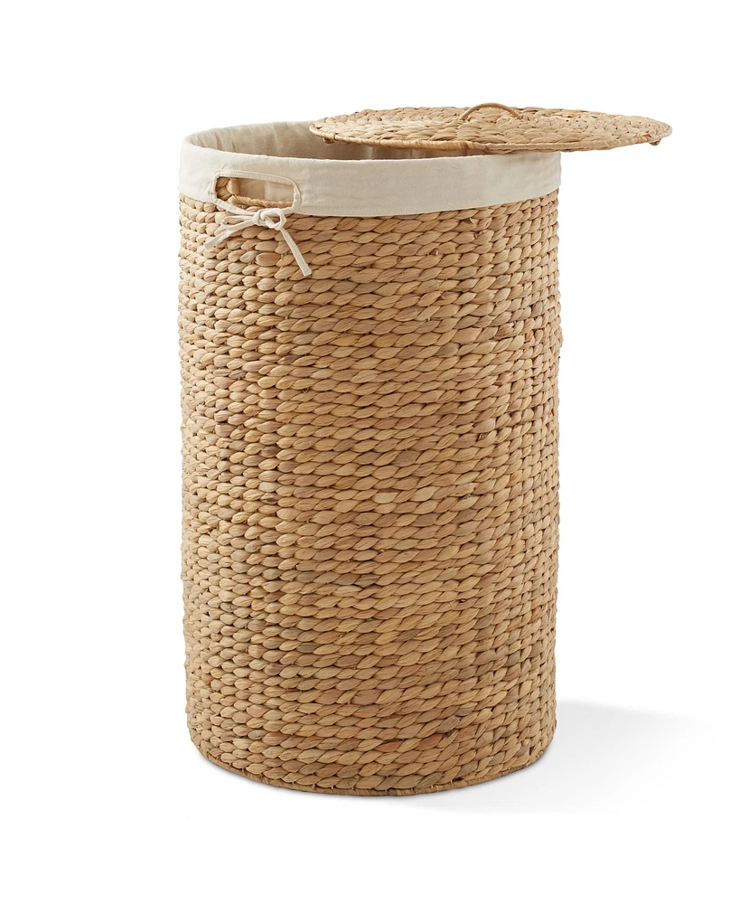 Casafield Round Laundry Hamper with Lid and Removable Liner Bag - Natural, Woven Water Hyacinth Laundry Basket for Clothes