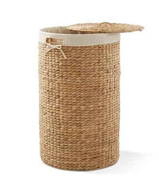 Casafield Round Laundry Hamper With Lid Removable Liner Bag Espresso Woven Water Hyacinth Laundry Basket For Clothes