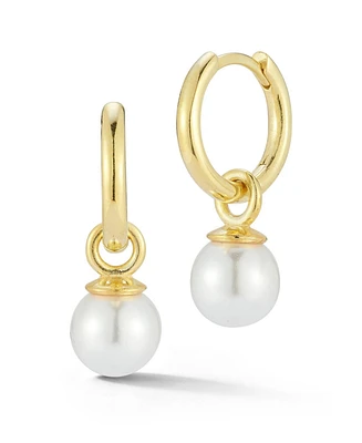 Rachel Zoe 14K Gold Plated Sterling Silver Pearl Charm Hoop Earrings