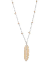 Lauren Ralph Lauren Silver-Tone Cream Bead & Crystal Feather 36" Pendant Necklace