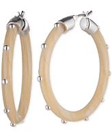 Lauren Ralph Lauren Silver-Tone Cream Medium Hoop Earrings, 1.6"