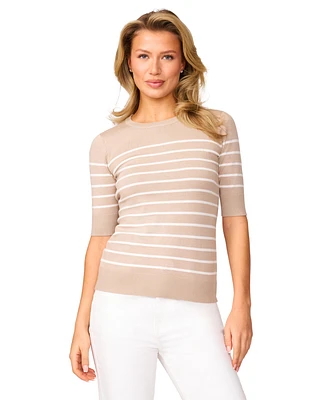 Melissa Paige Women's Striped Crew-Neck Elbow-Sleeve Sweater