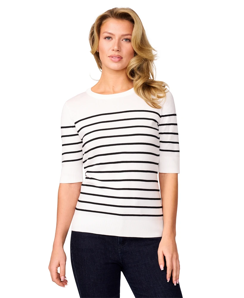 Melissa Paige Women's Striped Crew-Neck Elbow-Sleeve Sweater