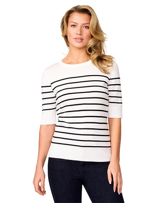 Melissa Paige Women's Striped Crew-Neck Elbow-Sleeve Sweater
