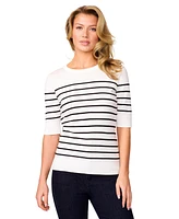 Melissa Paige Women's Striped Crew-Neck Elbow-Sleeve Sweater