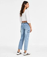 Juniors Tie Front Crop Top Cargo Skater Jeans