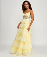 Say Yes Juniors' Embellished Ruffled Sleeveless Ball Gown, Created for Macy's