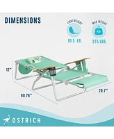 Ostrich Deluxe 3N1 Lightweight Outdoor Lawn Beach Lounge Chair w/Footrest, Teal