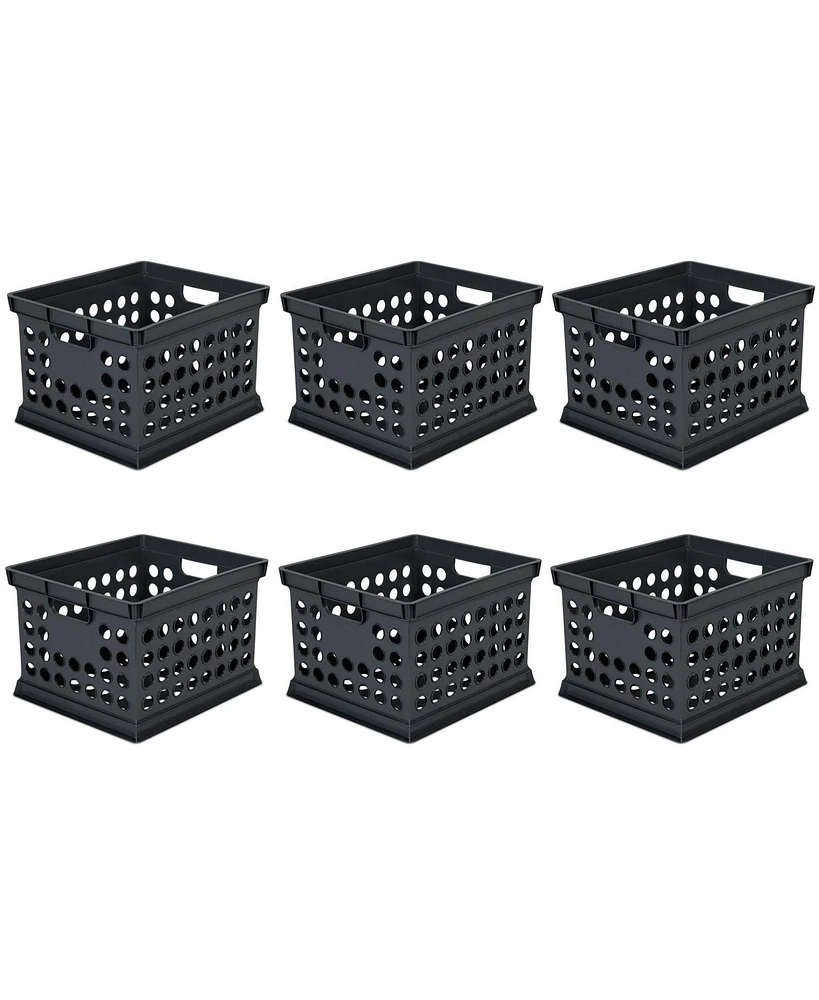 Sterilite Stackable Plastic Storage Open Crate Bin Organizer Box, Black (6 Pack)