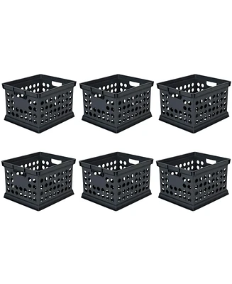 Sterilite Stackable Plastic Storage Open Crate Bin Organizer Box, Black (6 Pack)