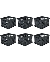 Sterilite Stackable Plastic Storage Open Crate Bin Organizer Box, Black (6 Pack)