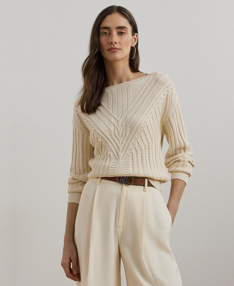Lauren Ralph Women's Cable-Knit Cotton-Blend Boatneck Sweater, Regular & Petite