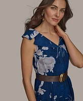 Donna Karan New York Women's Linen-Blend Floral-Print A-Line Dress