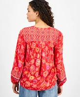 Liverpool Los Angeles Petite Mixed-Print Button-Front Blouse
