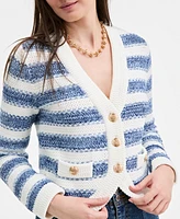 On 34th Women's Cotton Striped Curved-Hem Cardigan, Exclusively at Macy's