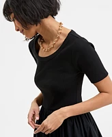 On 34th Women's Mixed-Media Short-Sleeve Midi Dress, Exclusively at Macy's