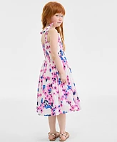 On 34th Little & Big Girls Mommy Me Woven Cotton Sketched Bouquet-Print Tie-Strap Smocked Dress, Exclusively at Macy's