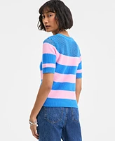 On 34th Women's Cotton Striped Perforated-Stitch Sweater, Exclusively at Macy's