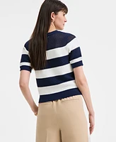 On 34th Women's Cotton Striped Perforated-Stitch Sweater, Exclusively at Macy's