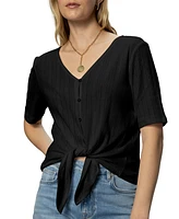 Sanctuary Women's Cotton Pointelle Tie-Front Top