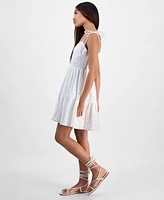 Juniors' Cotton Corset Tie-Strap Mini Dress