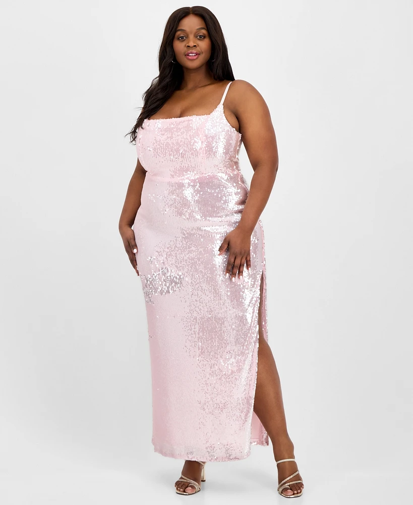 B Darlin Trendy Plus Sequin Square-Neck Gown