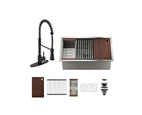 Casainc 32" L x 19" W Drop-in Stainless Steel Kitchen Sink with Faucet Included