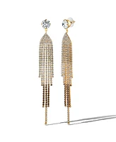 Jessica Simpson Crystal Rhinestone Fringe Dangle Long Statement Earrings