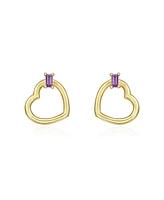 The Lovery Baguette Amethyst Open Heart Earrings 14K Gold