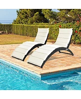 2PCS Folding Patio Rattan Lounge Chair Chaise Cushioned Portable Garden