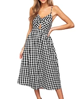 Women's Picnic Date Gingham Midi Beach Dress