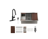 Casainc 32" L x 19" W Drop-in Stainless Steel Kitchen Sink with Touchless Faucet Included