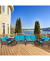 8PCS Patio Rattan Sectional Furniture Set Loveseat Sofa Coffee Table