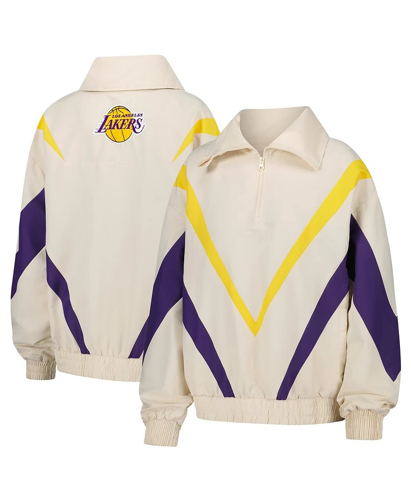 Terez Women's White Los Angeles Lakers Retro Chevron Ripstop Quarter-Zip Windbreaker Jacket