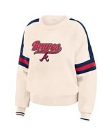 Wear by Erin Andrews Women's Cream Atlanta Braves Stripe Pullover Sweater