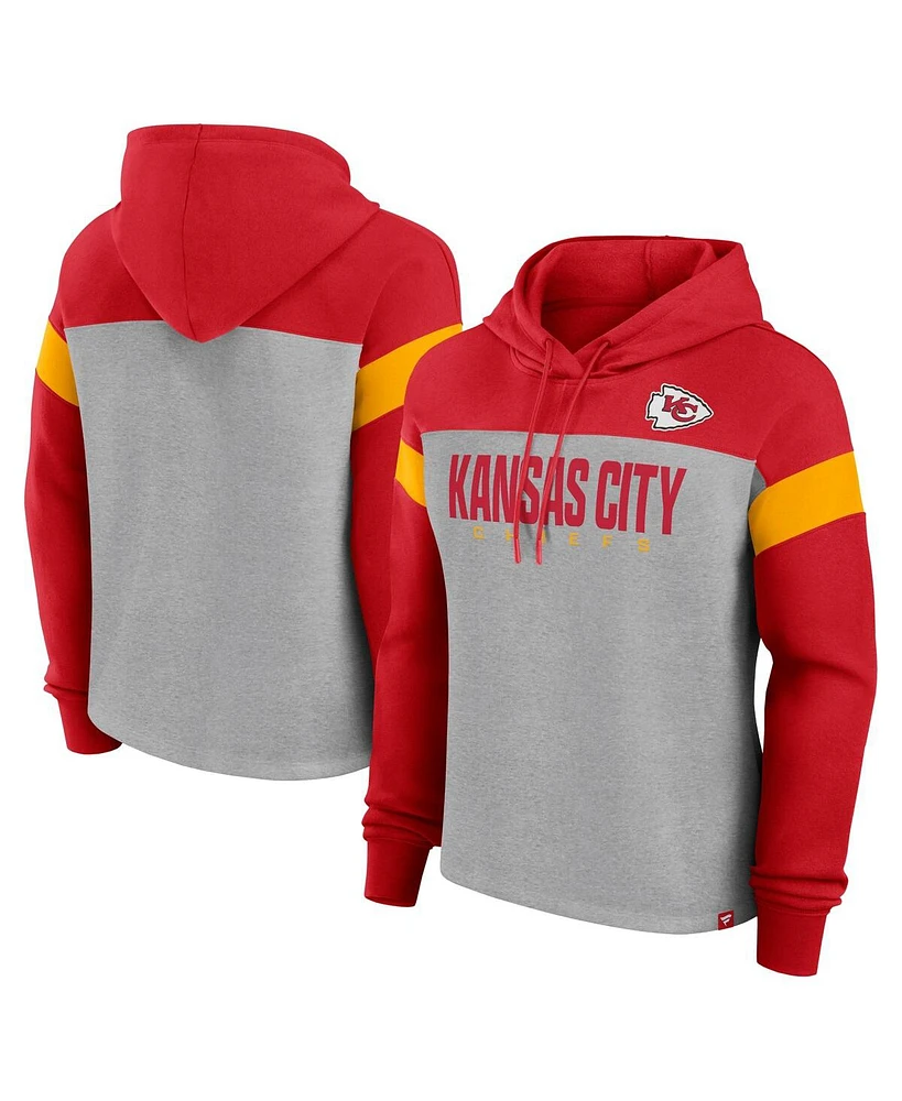 Fanatics Women's Heather Gray/Red Kansas City Chiefs Bold Play Call Pullover Hoodie