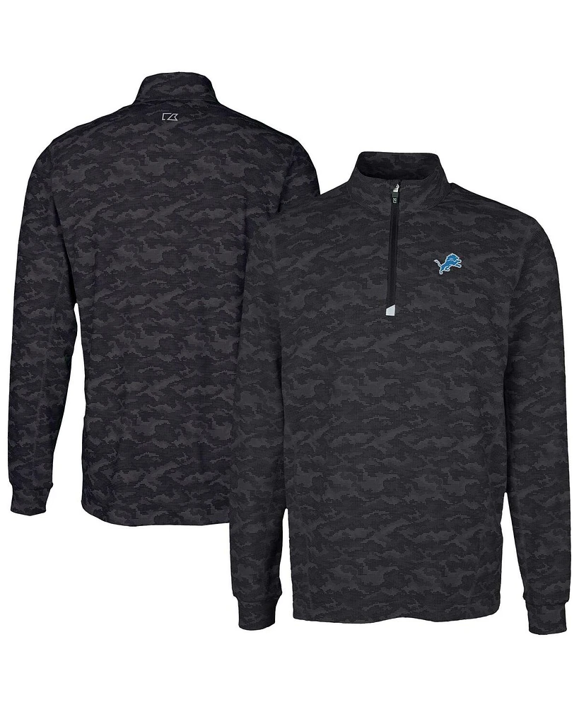 Cutter & Buck Men's Black Detroit Lions Traverse Camo Print Stretch Quarter-Zip Top