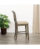24" Counter Height Farmhouse Stool, Leather Seat, Rustic Upholstered Kitchen Stool (1PK)-The Pop Home