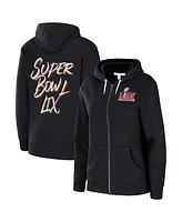 Wear by Erin Andrew Women's Black Super Bowl Lix Fleece Full-Zip Hoodie