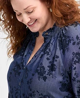 Style & Co Plus Printed Chambray Babydoll Dress, Exclusively at Macy's
