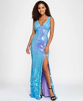 City Studios Juniors' Sequined Side-Slit Evening Gown, Created for Macy's