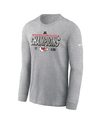 Nike Men's Heather Charcoal Kansas City Chiefs 2024 Afc Champions Locker Room Trophy Collection Long Sleeve T-Shirt