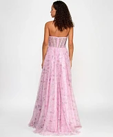 City Studios Juniors' Faux-Pearl Glitter Rhinestone Tulle Ball Gown, Created for Macy's