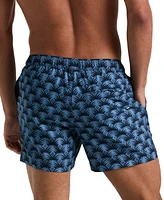 Original Penguin Men's Slim Fit Geo Palm Print Drawstring 5" Swim Trunks