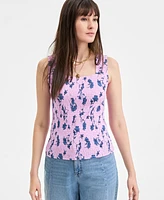 On 34th Women's Knit Floral Smocked Square-Neck Tank Top, Exclusively at Macy's